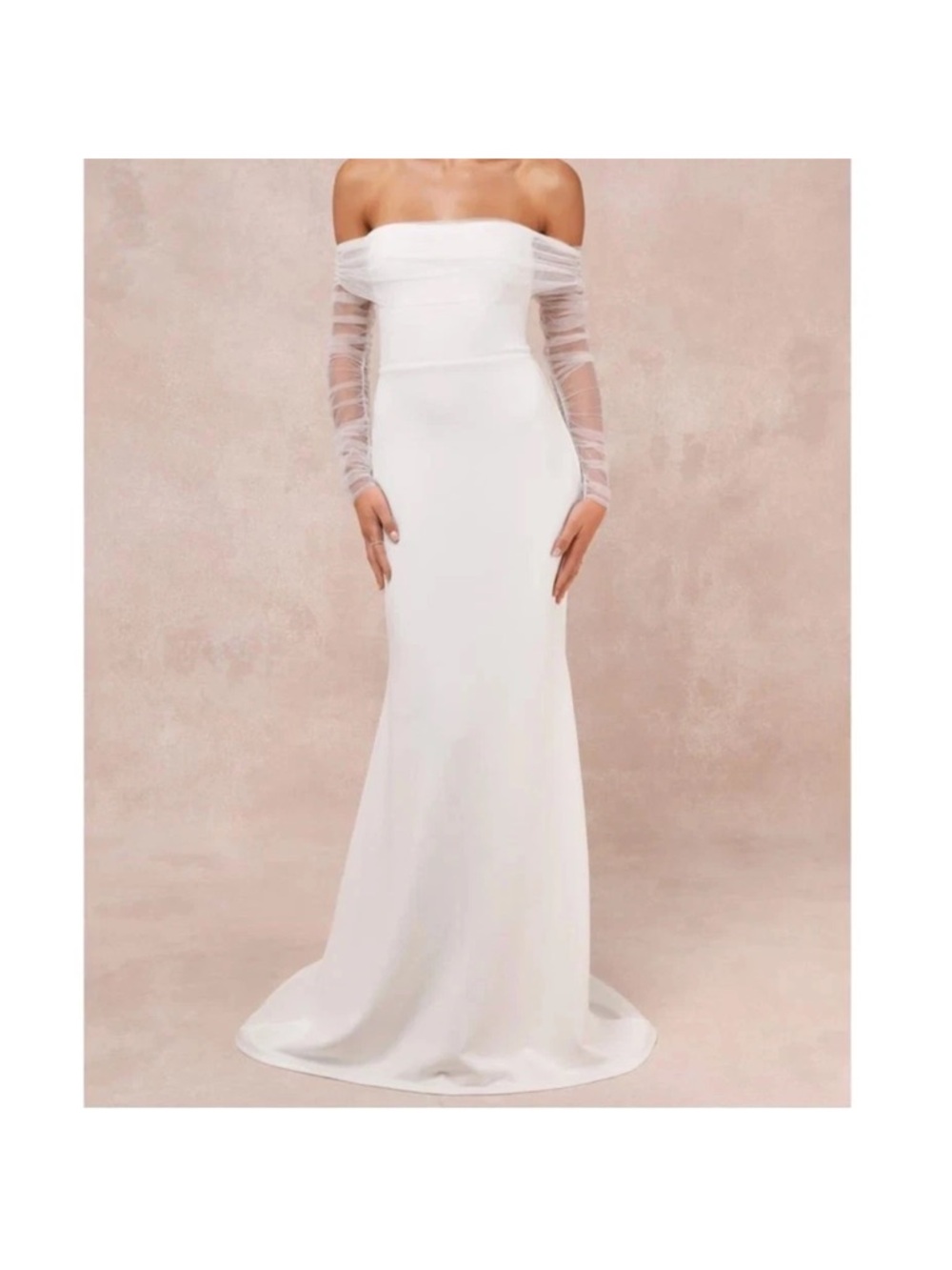 Lulus Beautifully Beloved White Mesh Off Shoulder Gown Small S